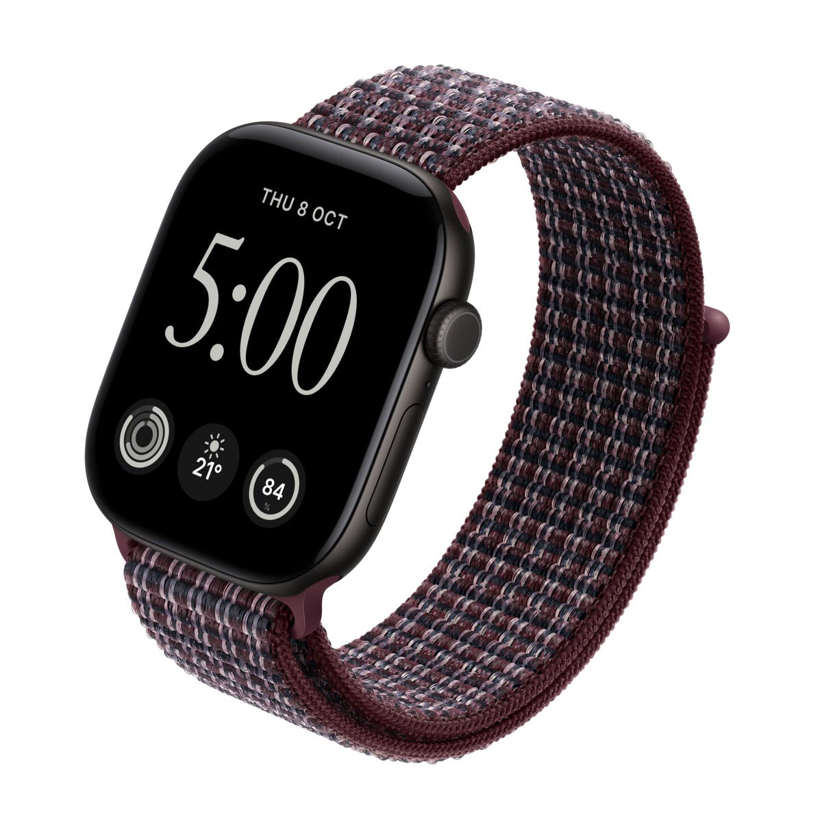 Apple Watch Series 12 Aluminium Black - Sport Loop Burgundy Plaid