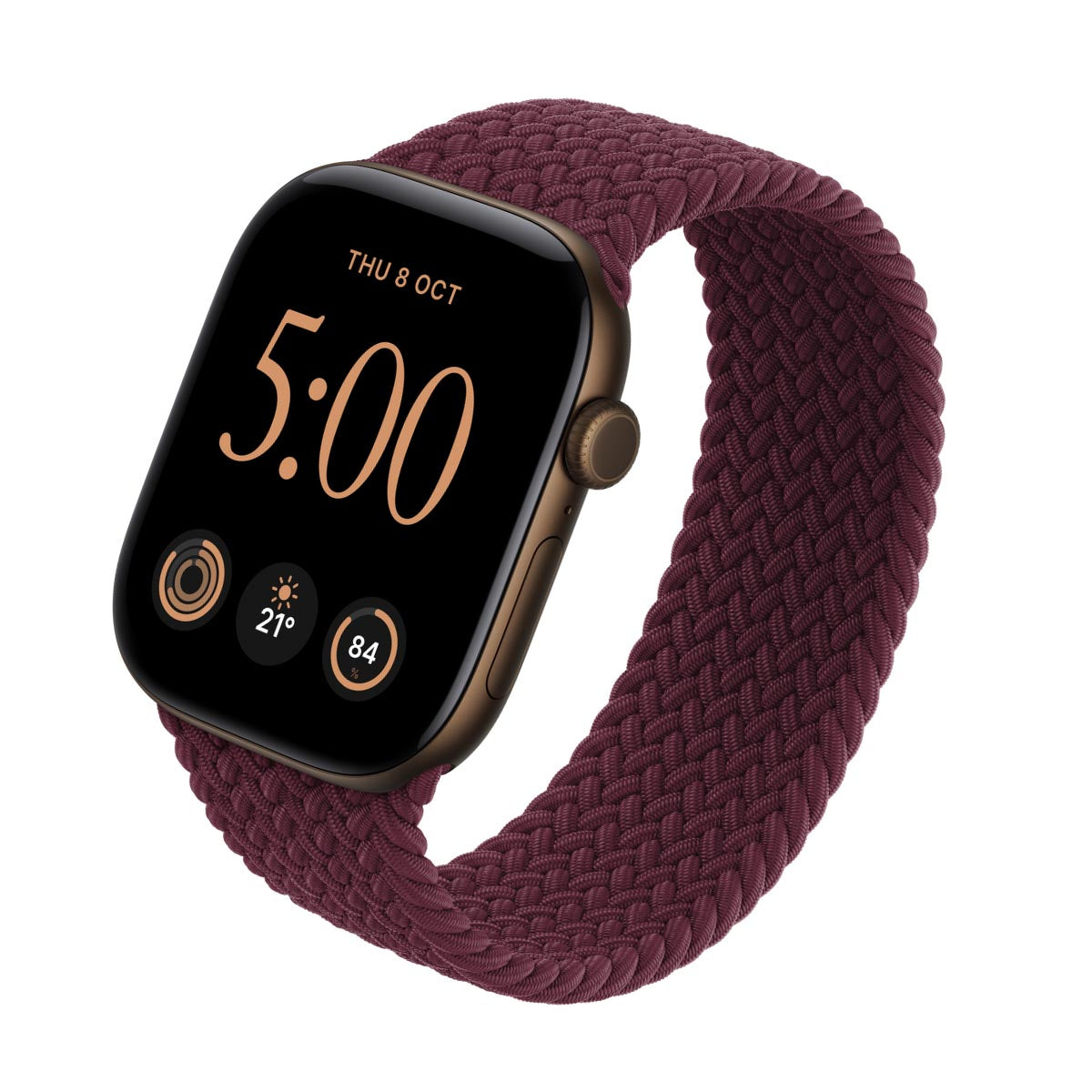 Apple Watch Series 12 Aluminium Dark Bronze - Braided Solo Loop Burgundy