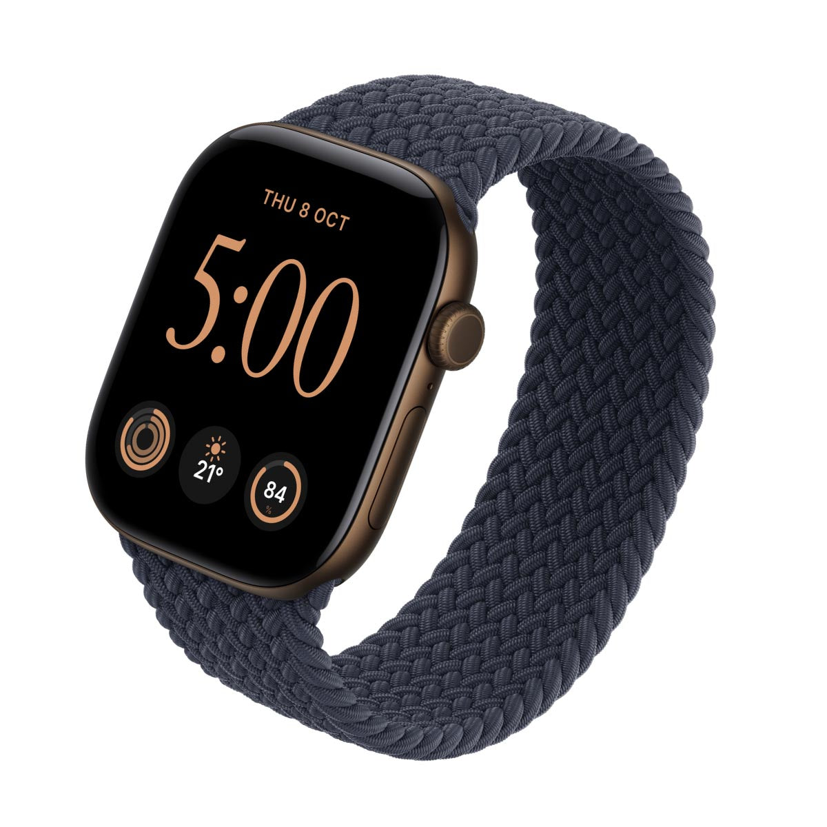 Apple Watch Series 12 Aluminium Dark Bronze - Braided Solo Loop Navy Blue