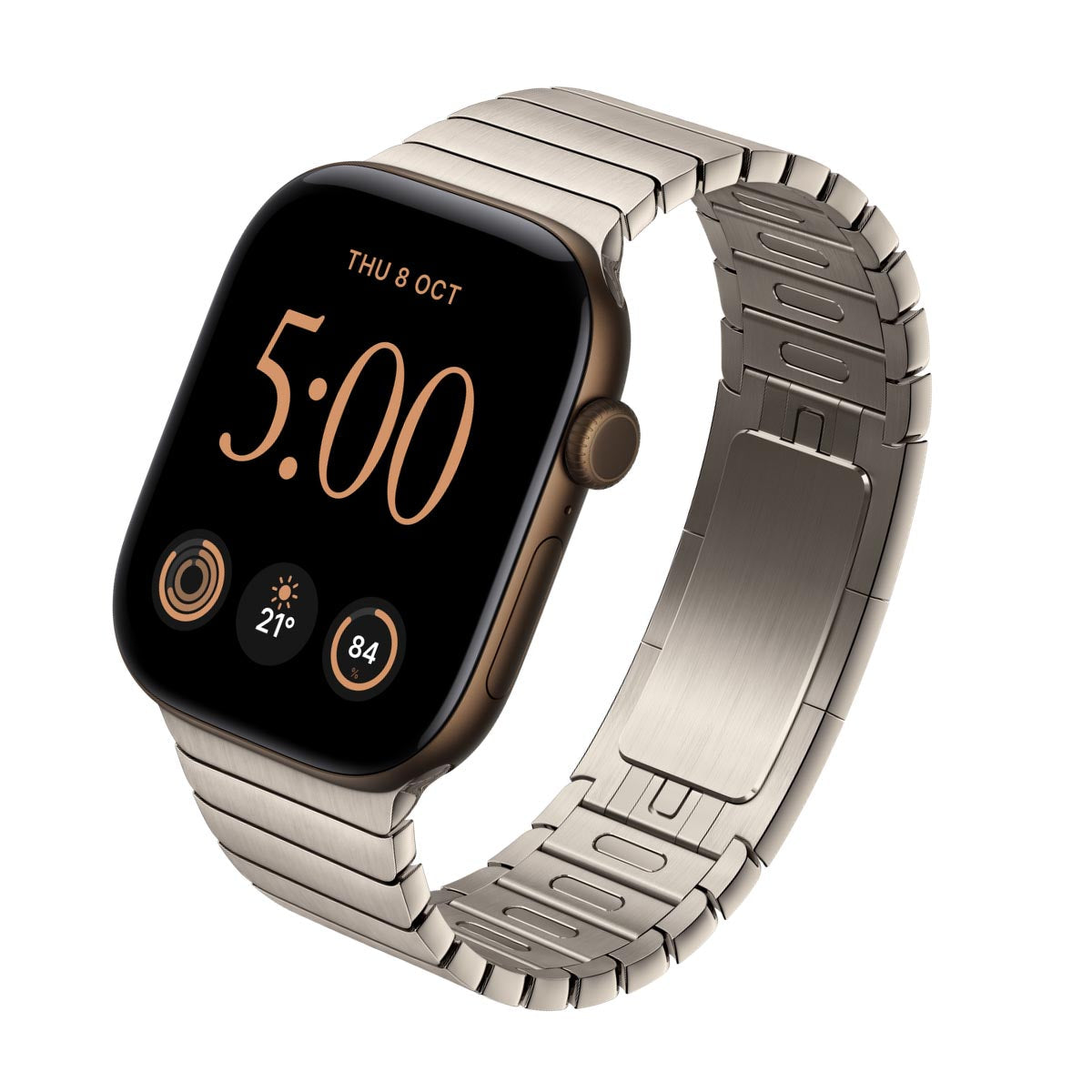 Apple Watch Series 12 Aluminium Dark Bronze - Link Bracelet Natural