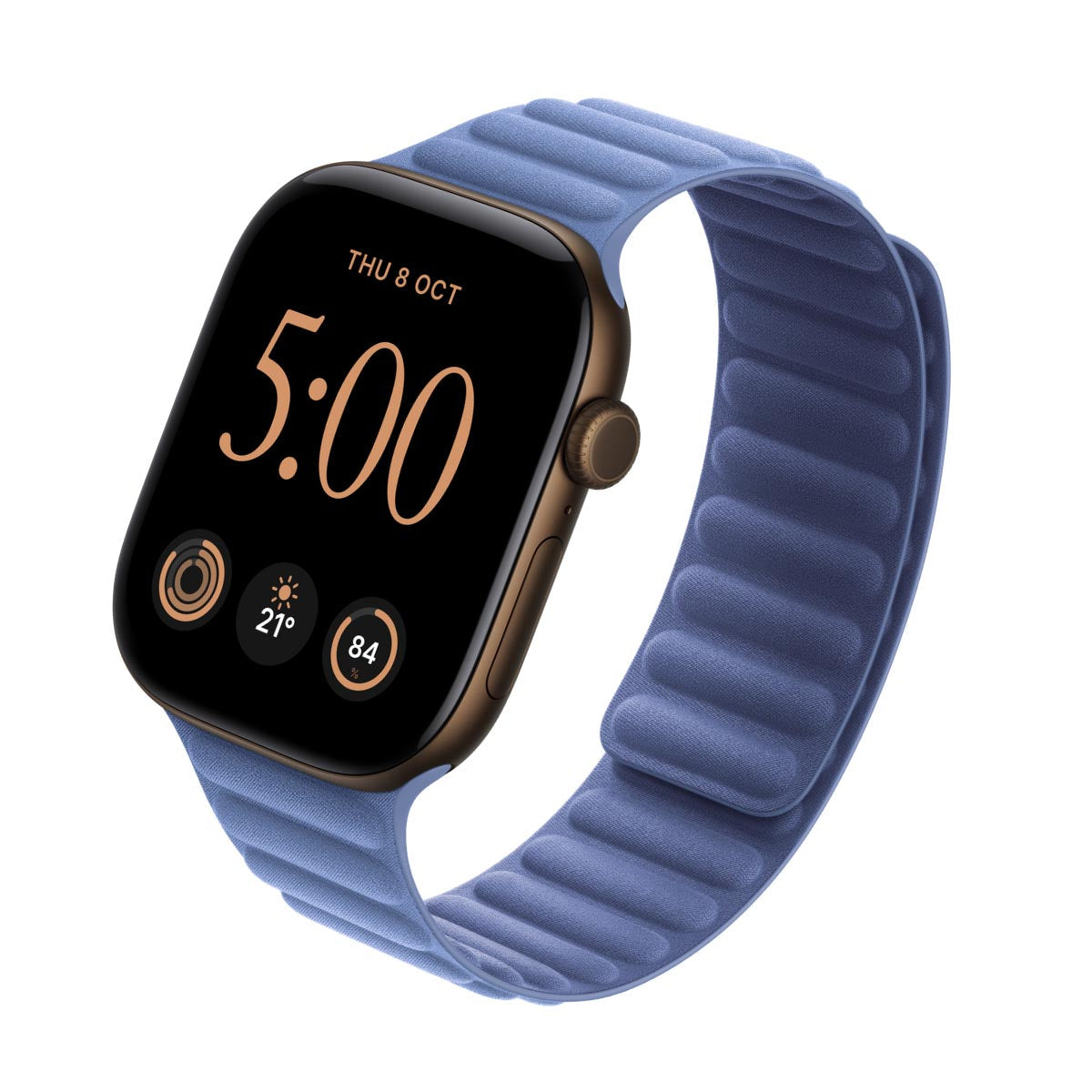 Apple Watch Series 12 Aluminium Dark Bronze - Magnetic Link Wildflower Blue