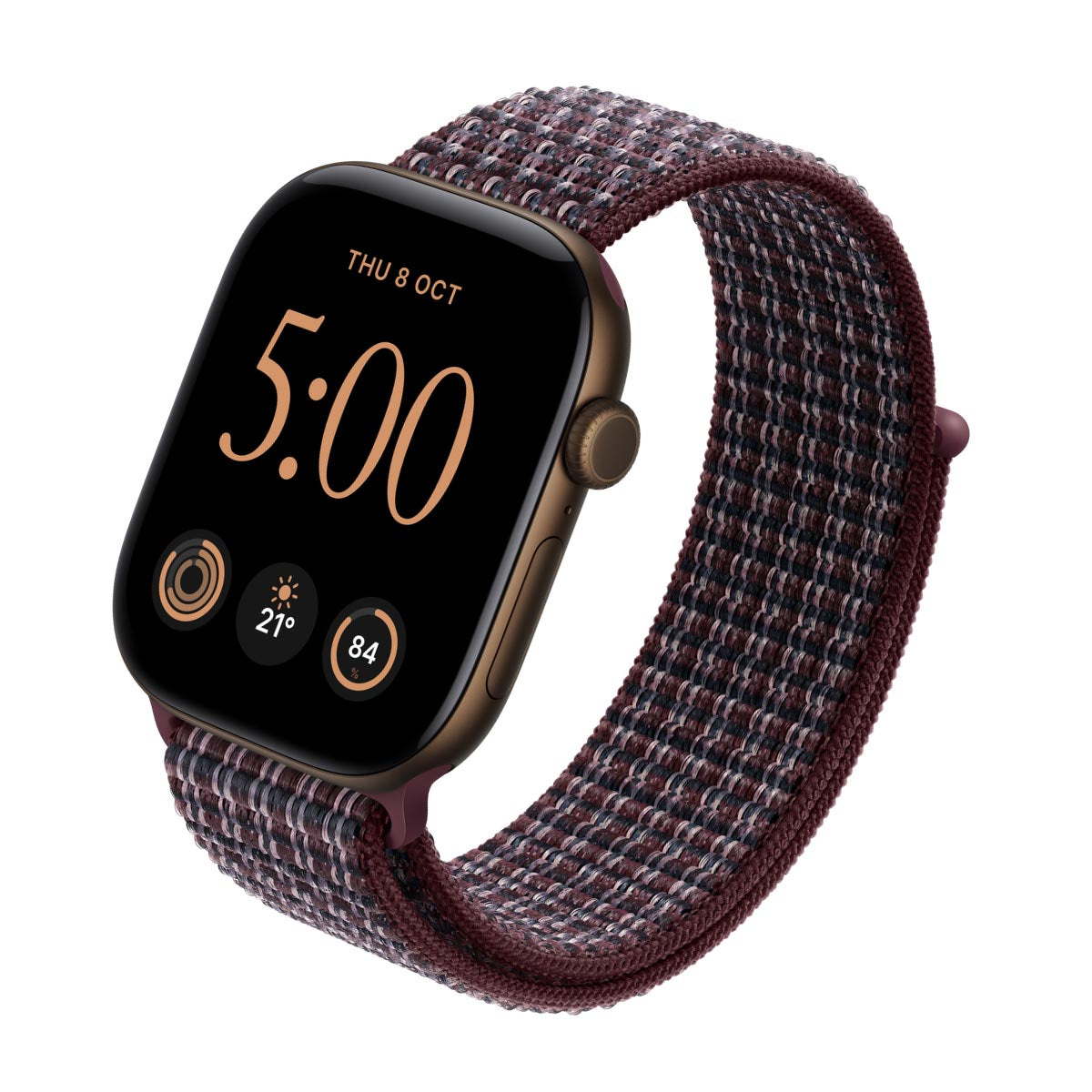 Apple Watch Series 12 Aluminium Dark Bronze - Sport Loop Burgundy Plaid