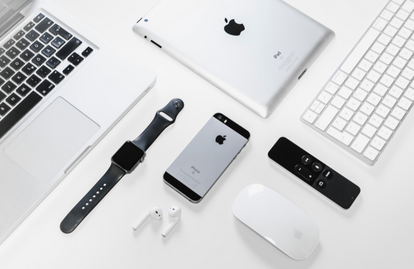 A range of different Apple products including iPhones, Apple watch, Air Pods, Mac Book and more. 