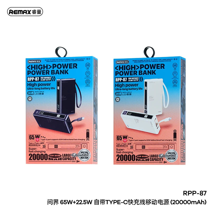 REMAX RPP-87 65W+22.5W Fast Charging Power Bank 20000mAh