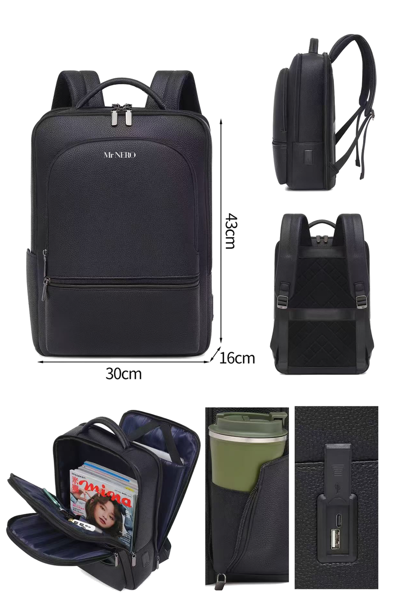 Mr NERO - Stylish, Compact, Leather, Multi-compartment Travel Backpack/Laptop bag