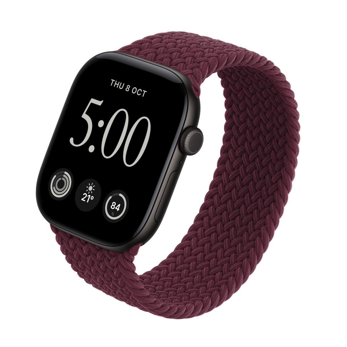 Apple Watch Series 12 Aluminium Black - Braided Solo Loop Burgundy