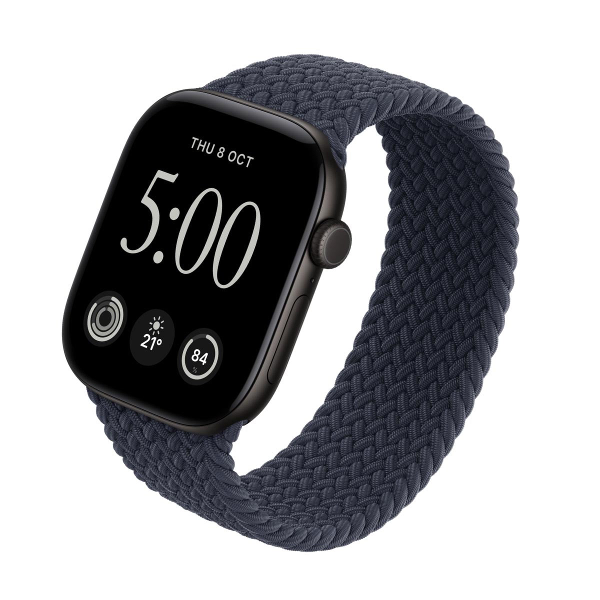 Apple Watch Series 12 Aluminium Black - Braided Solo Loop Navy Blue