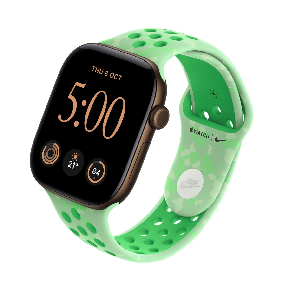Apple Watch Series 12 Aluminium Dark Bronze - Nike Sport Band Green Spark
