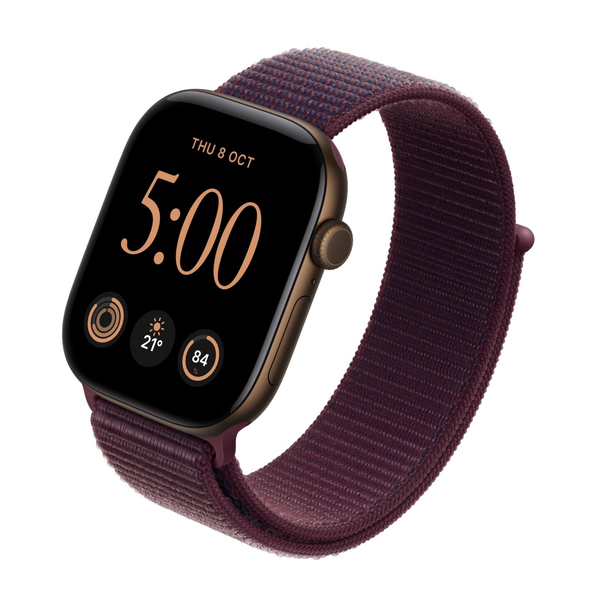 Apple Watch Series 12 Aluminium Dark Bronze - Sport Loop Burgundy