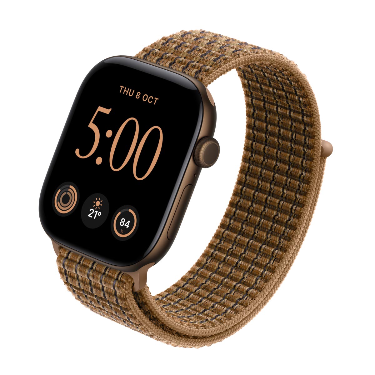 Apple Watch Series 12 Aluminium Dark Bronze - Sport Loop Light Umber Plaid