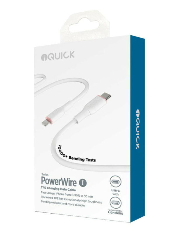Refurbished  iQuick TPE Charging Date Cable Lightning to Type-C (1M White) By OzMobiles Australia